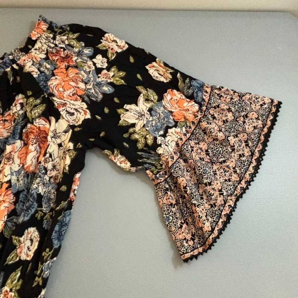 Angie Festival Floral Romper Crochet Lace Trim‎ Bell Sleeve Off Shoulder M Boho - Picture 7 of 16
